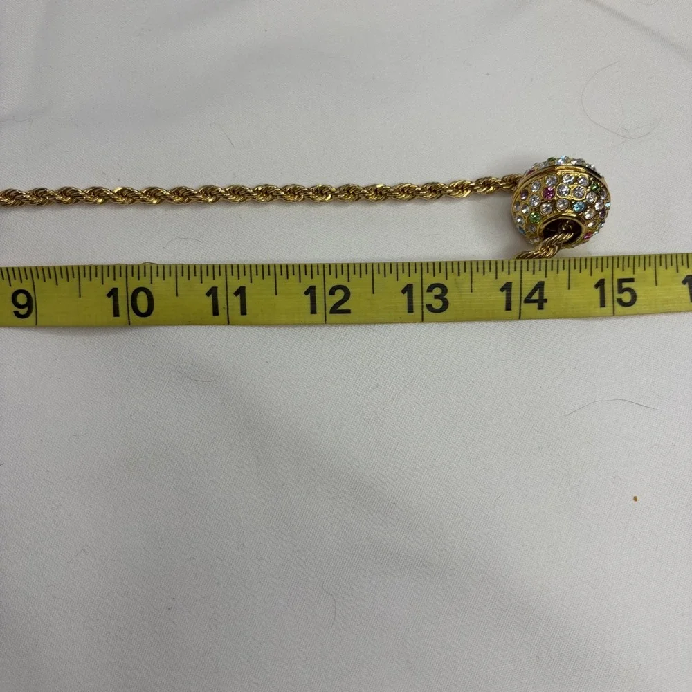 Gold Tone Rope Chain Multicolor Rhinestone Ball Slider Necklace Statement